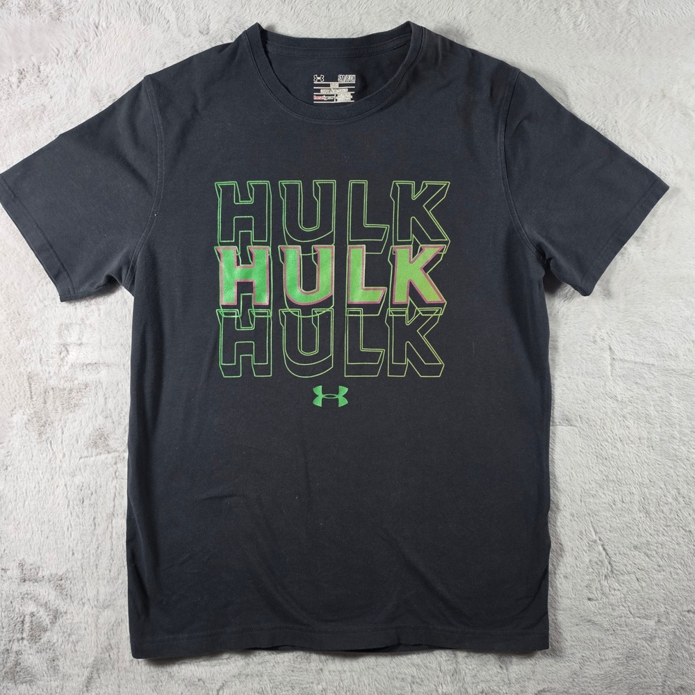 Under Armour Hulk T-Shirt Mens Small Black Marvel‎ Graphic HeatGear Tee